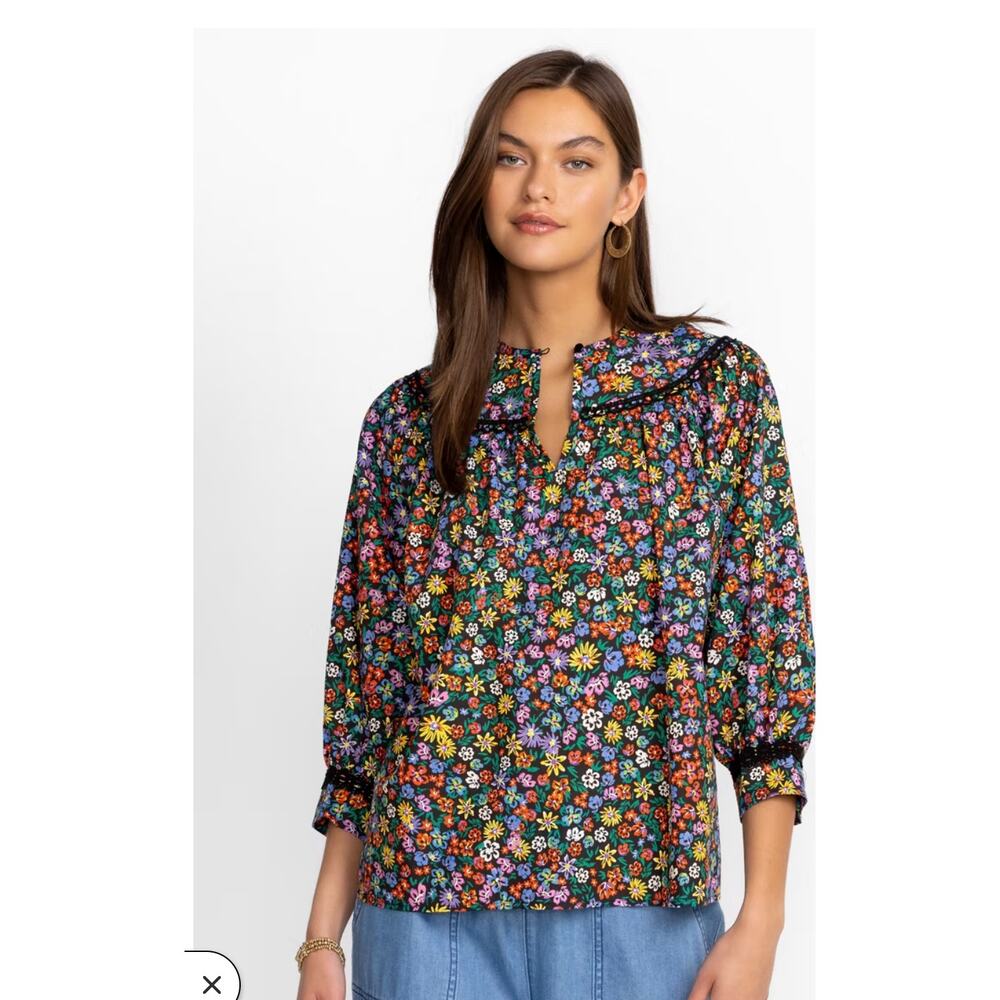 Johnny Was Risa Poplin Floral Print Blouse Size Small